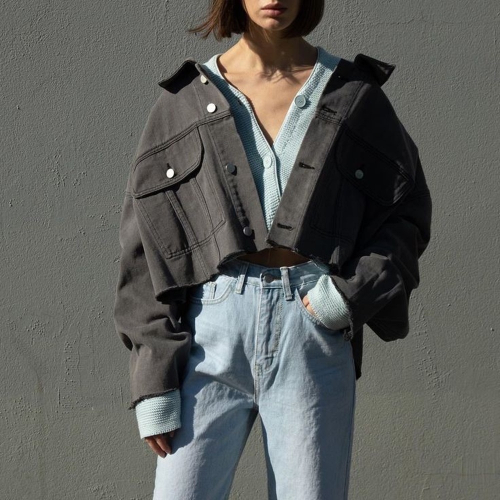 Oak + Fort Oversized Cropped Denim Jacket